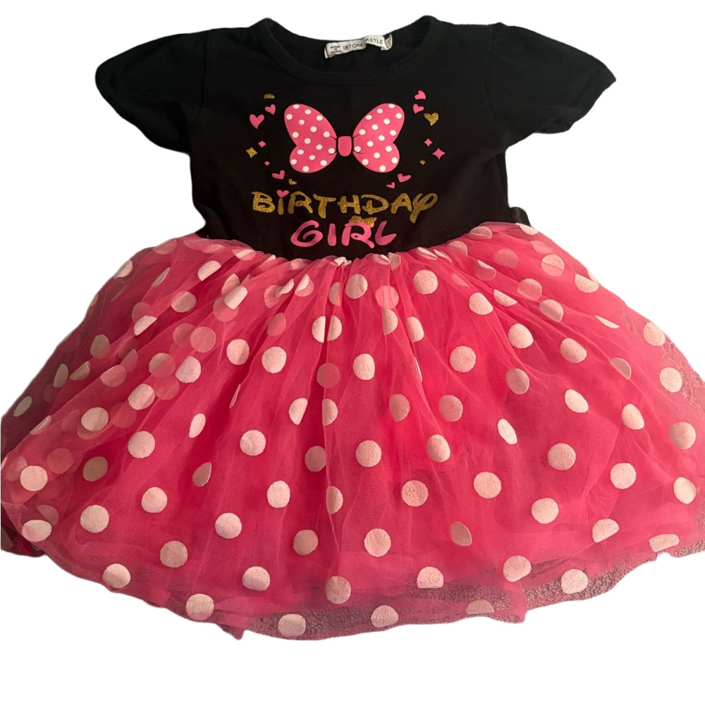 Ibtom Castle Birthday Girl Dress Pink Polka Dot Size 110